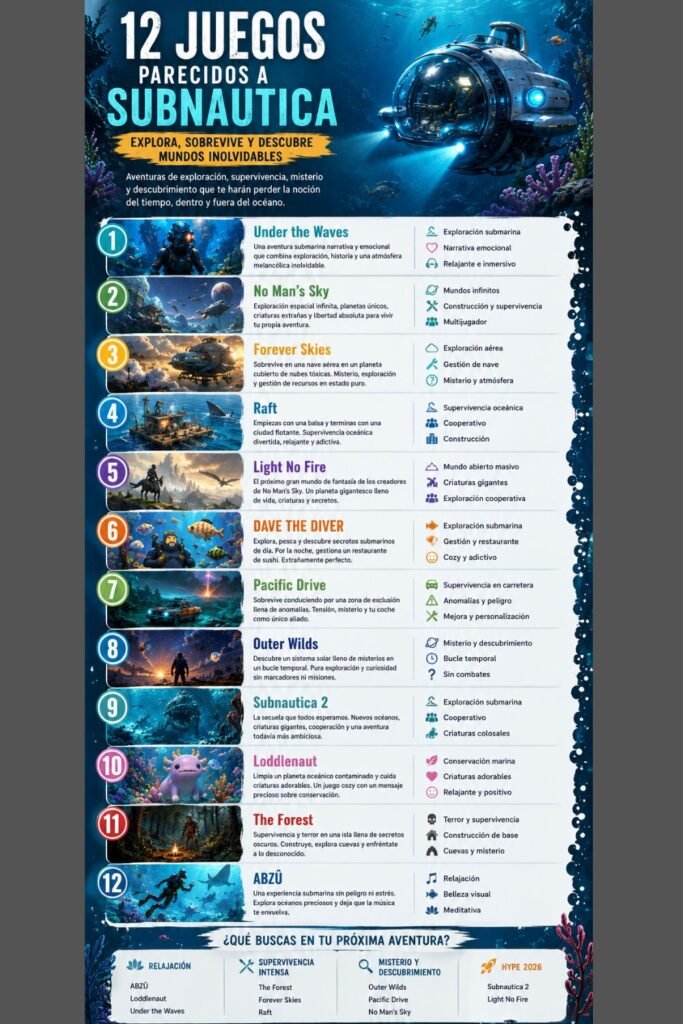 infografia juegos parecidos a subnautica