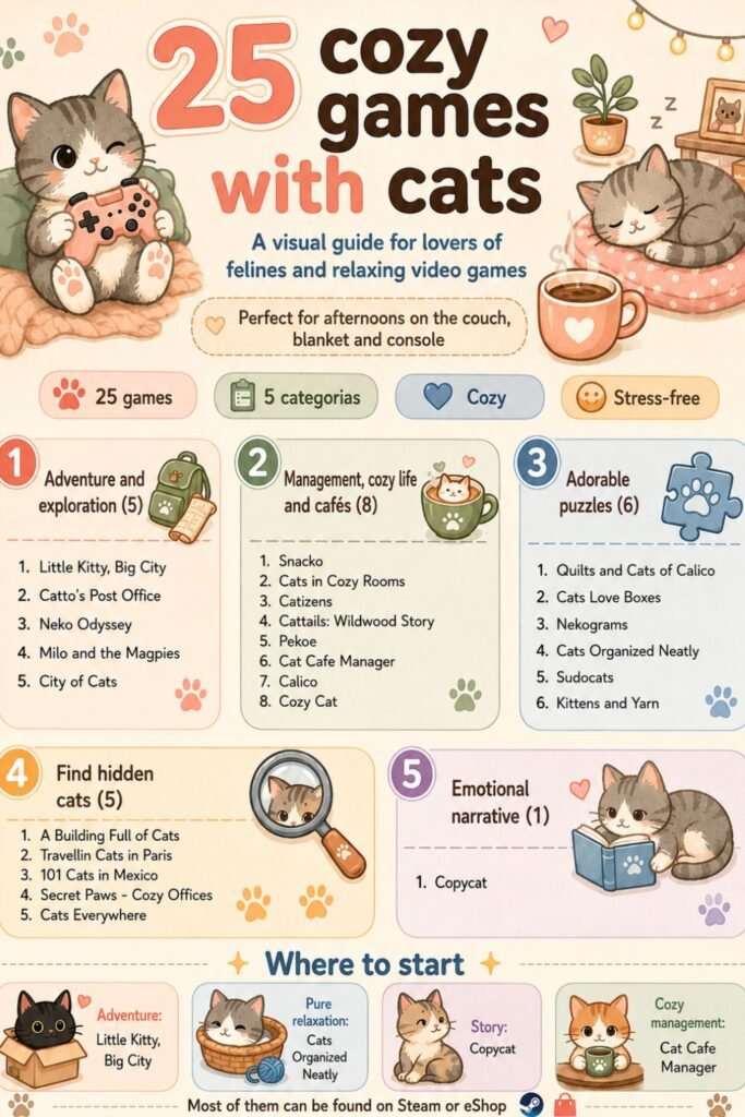 cozy games with cats list, 25 cozy games